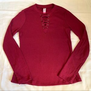 No Boundaries Maroon Lace Up Top